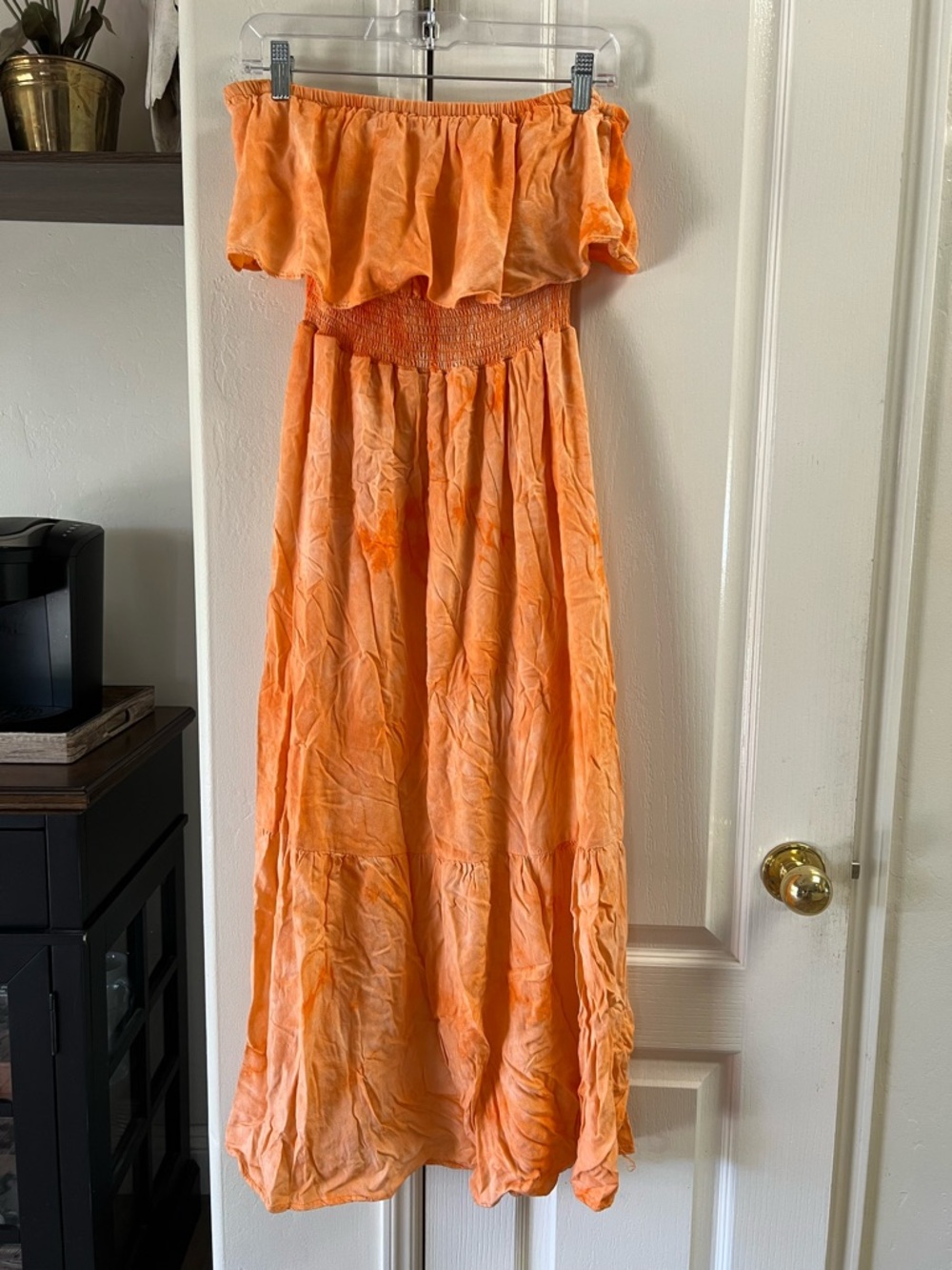Orange strapless maxi dress